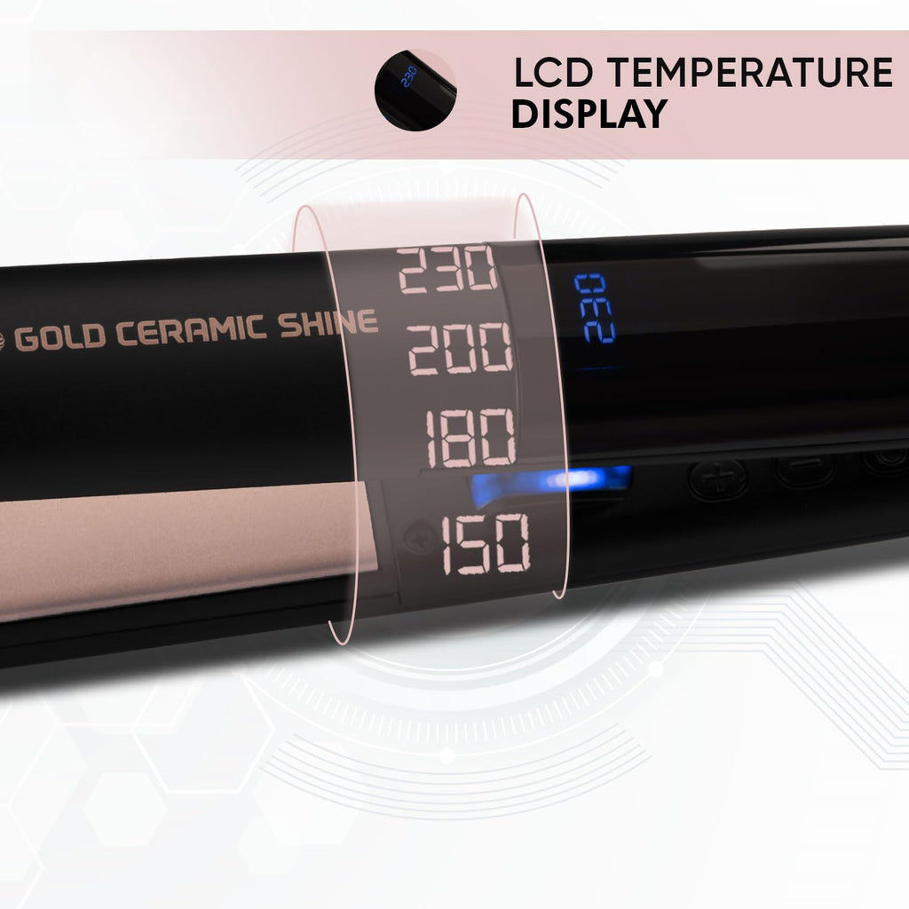 VEGA PROFESSIONAL Pro Gold Ceramic Shine Hair Straightener for Professional and Home Hair Straightening | Ceramic Floating Plates, Black (VPMHS-08)