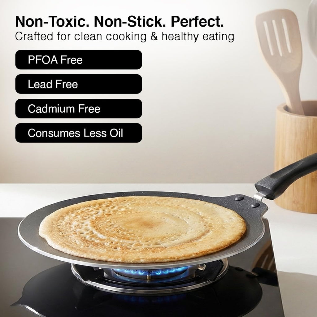 Prestige TTK OMG DLX Induction Base Non-Stick Aluminium Flat Dosa Tawa, 30cm, Red