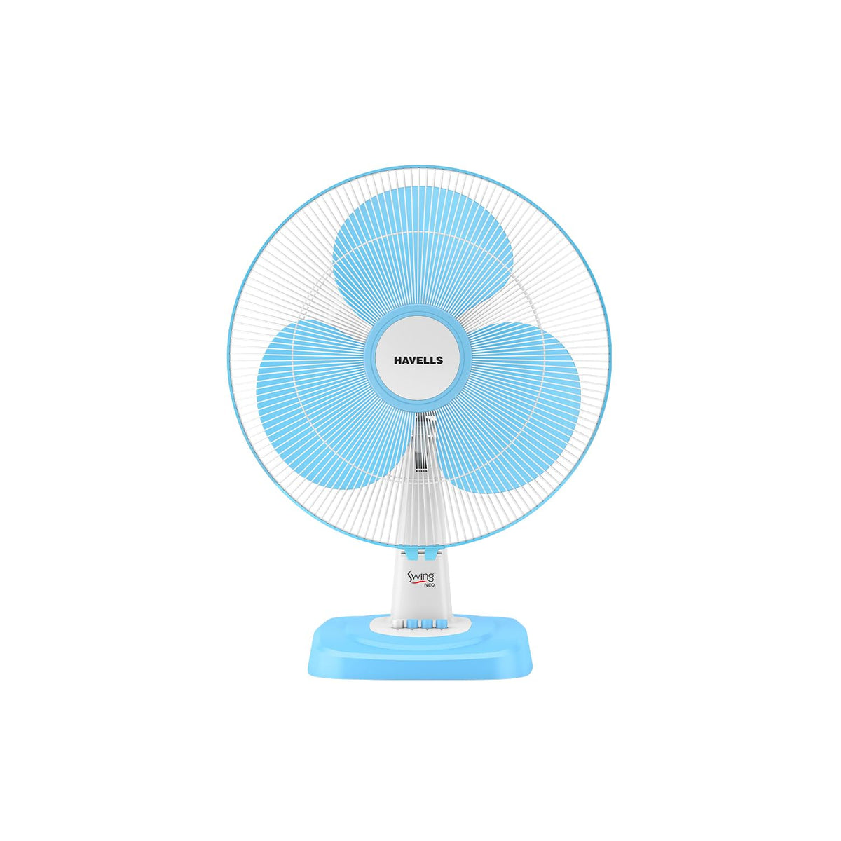 Havells SWING NEO NS TABLE FAN 400 MM| Smooth Air Flow & Jerk- Free oscillation | 100% Copper Motor | 3 Speed Regulation| Air Speed: 1350 RPM| Tilting Fan Head Mechanism (Icy Blue)