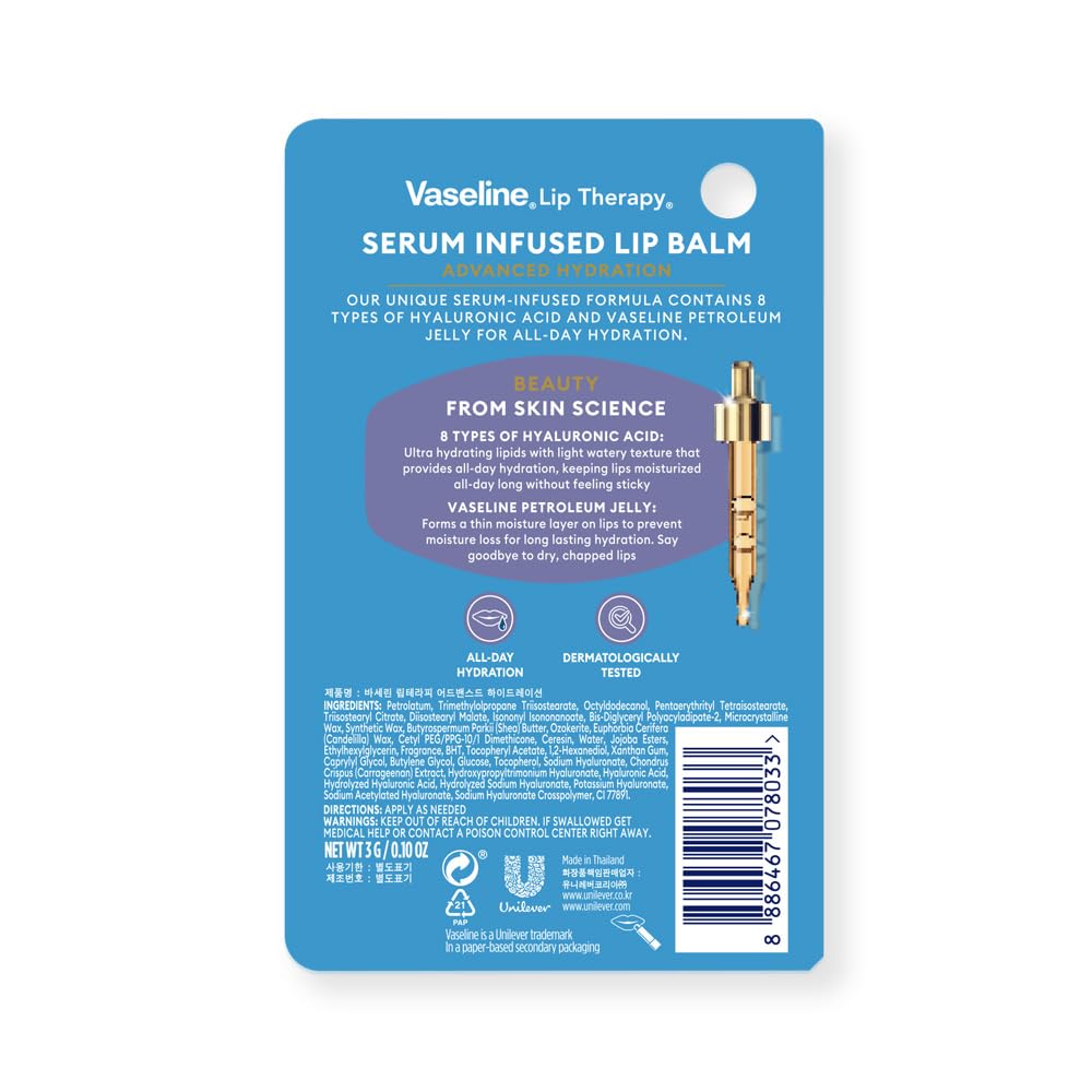 Vaseline Lip Therapy Serum Infused Lip Balm Advanced Hydration with Hyaluronic Acid & Petroleum Jelly | 3g