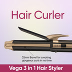 Vega 3 in 1 Hair Styler, 2000 Watts Straightener, Curler & Crimper (VHSCC-01), Black & Pro Touch VHDP-02 Hair Dryer (Black)