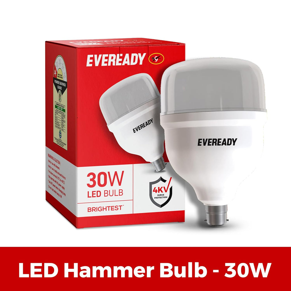 EVEREADY 30W LED Hammer Bulb, B22 Base, Cool Day Light (6500K), Pack of 4 | High Lumens, Energy Efficient, 4KV Surge Protection, Long Lasting