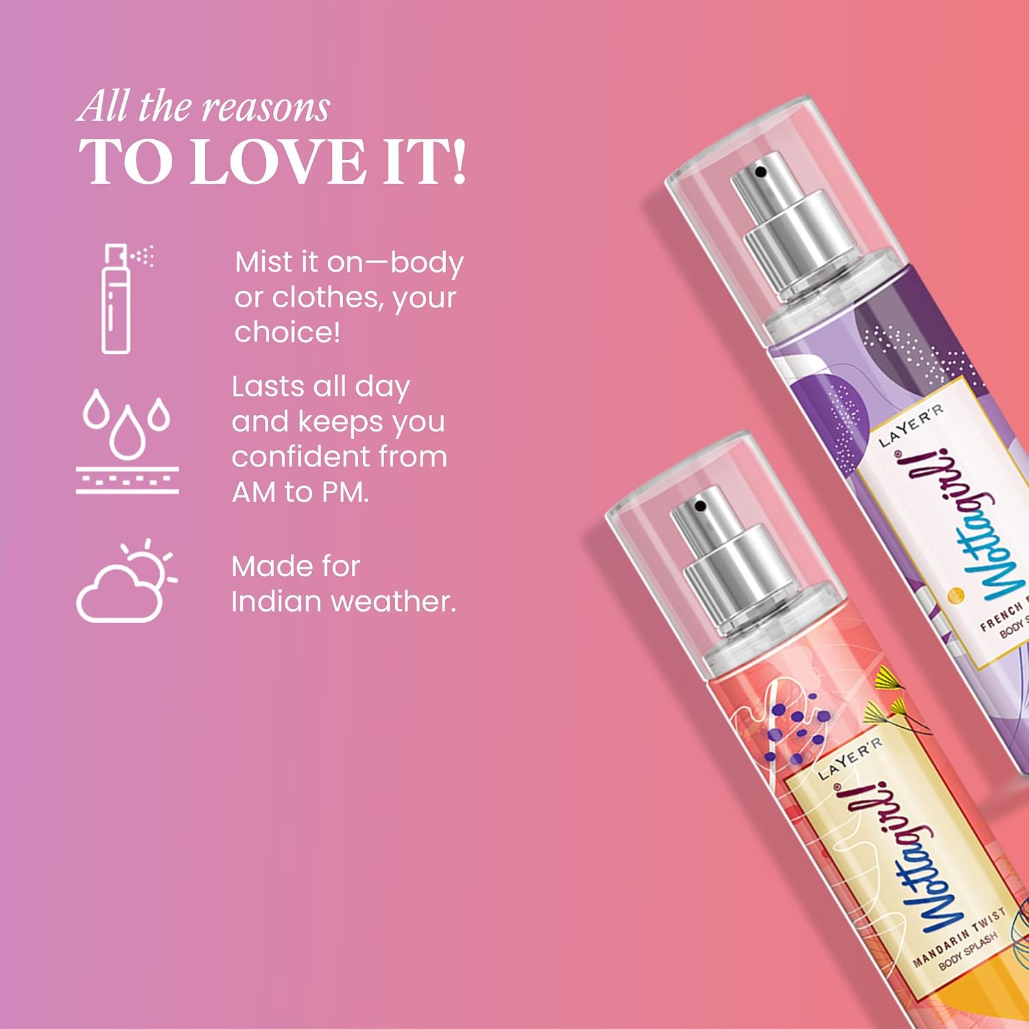 Layer'r Wottagirl French Peony & Mandarin Twist for Women, 60ml x 2 | Long-lasting fruity & floral fragrances with citrus, peony, vanilla, musk & woody notes for everyday freshness.