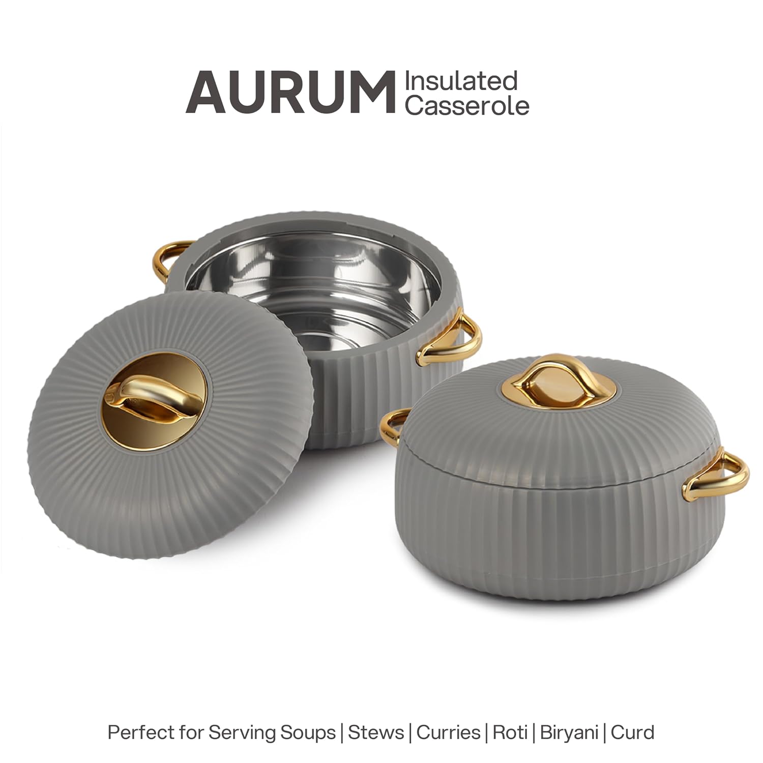 CELLO Aurum Insulated Casserole Hot Pot Box Set of 2 Pcs 1000ml Grey |