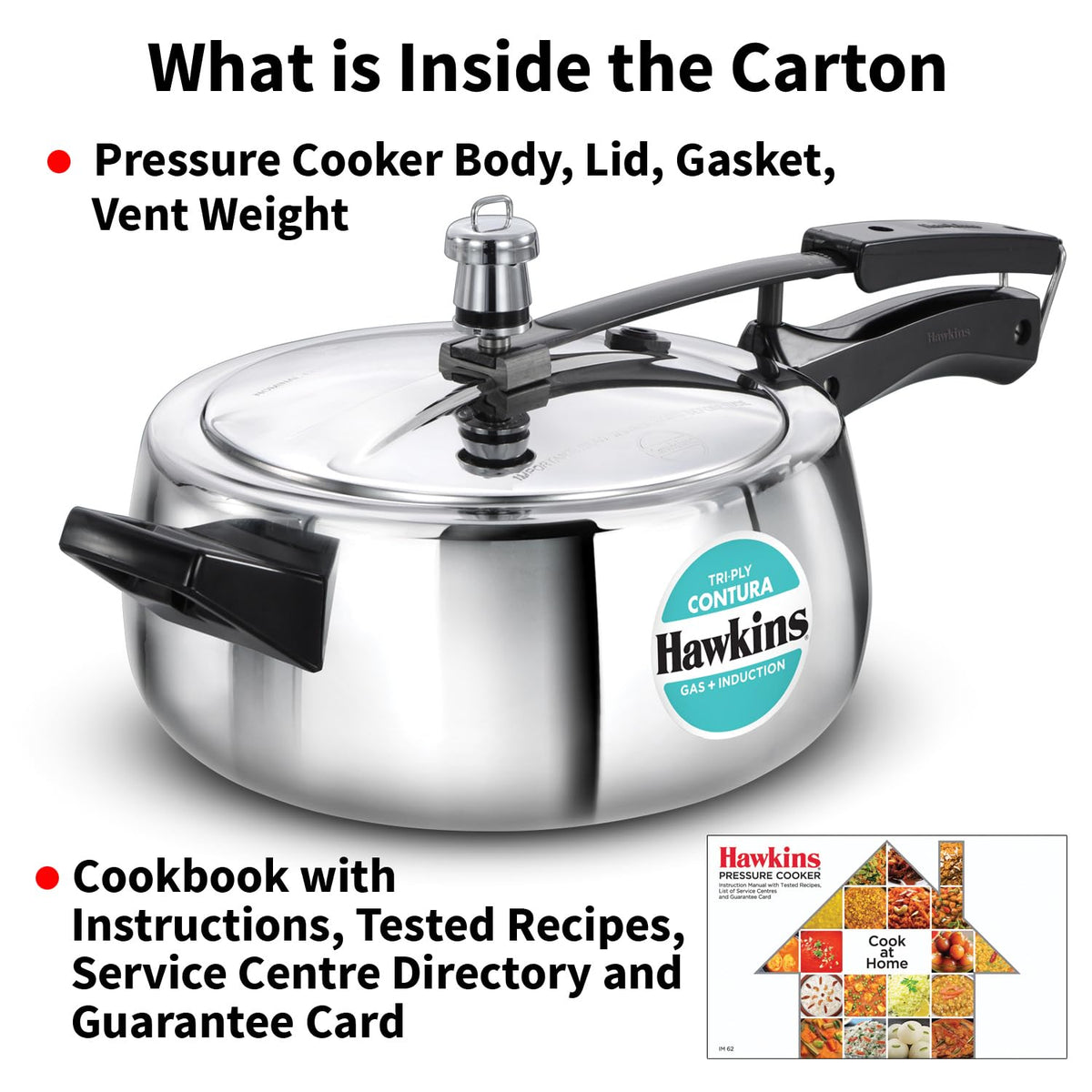 Hawkins Contura 3.5 Litre Triply Stainless Steel Pressure Cooker | Curved Body | Induction & Gas Compatible | Ideal for 4–5 persons | ISI Certified |..