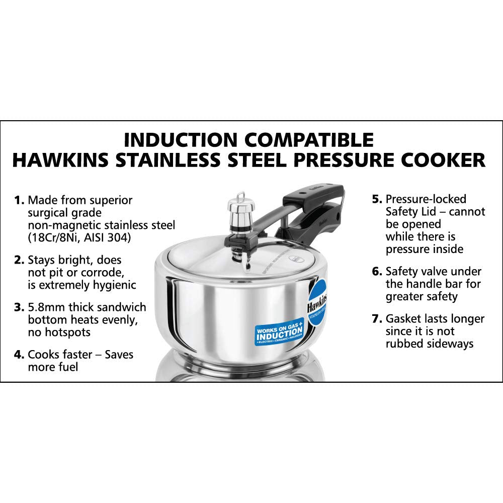 HAWKINS Stainless Steel CONTURA Pressure Cooker 3 litres + Hawkins Stainless Steel Pressure Cooker, 2 litres, Silver