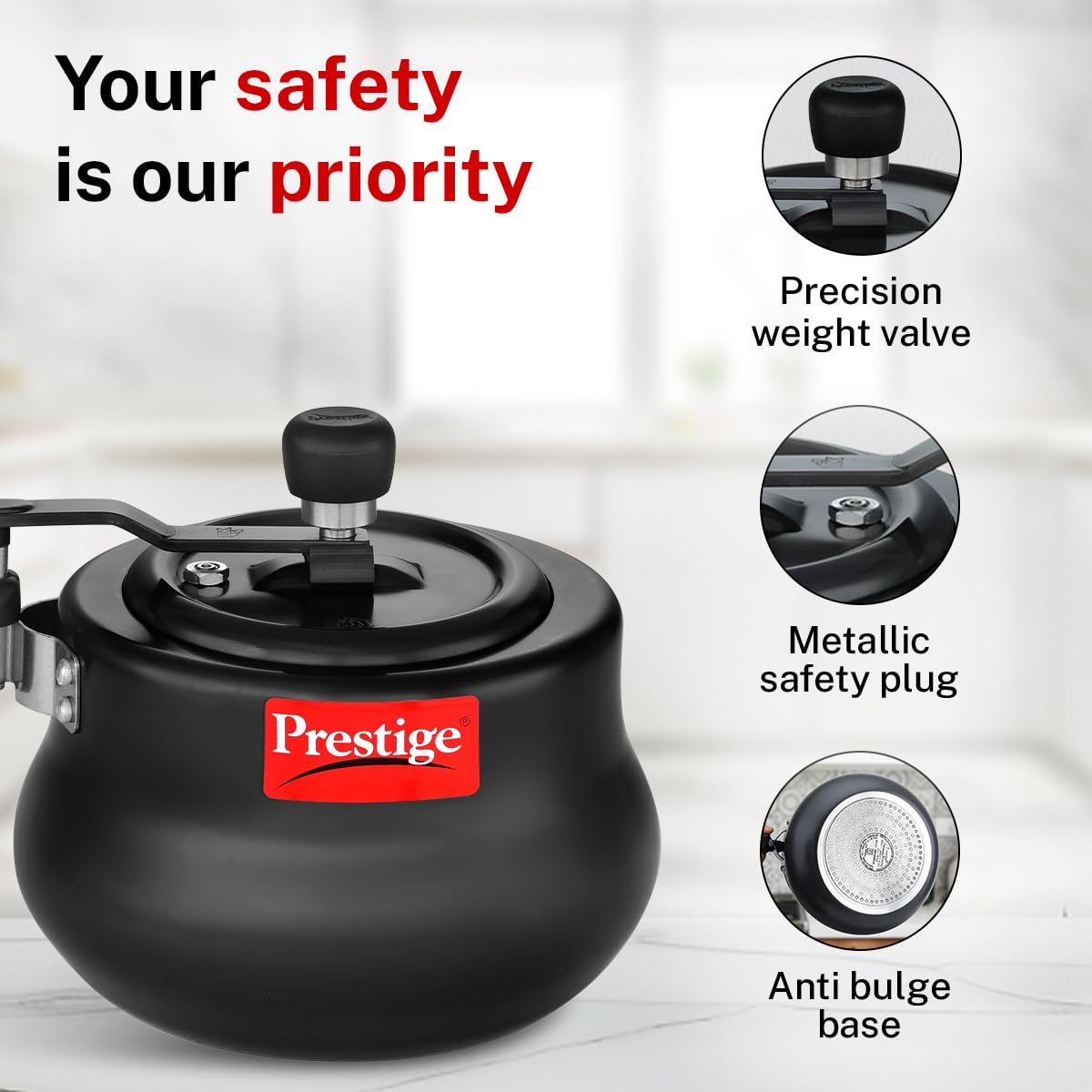 Prestige 3 Litre Hard Anodized Nakshatra Plus Inner Lid Pressure Cooker | Handi | Deep Lid for Spillage Control | Anti-Bulge Base | Metallic Safety Plug | Gas & Induction Compatible |5Y Warranty | ISI