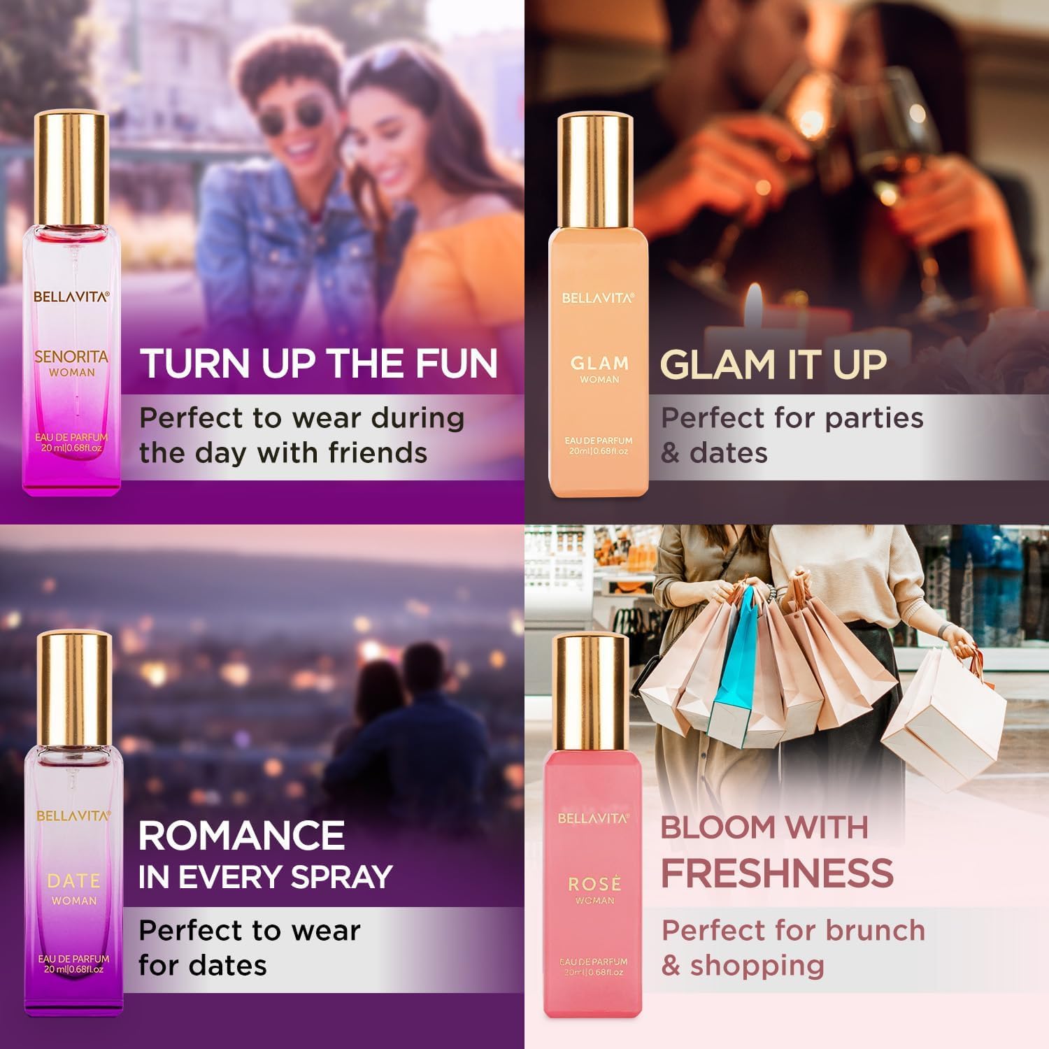 Bella Vita Luxury | Perfume Gift Set for Women 4x20ml | Gifts for Woman | Perfume for Woman | Date, Senorita, Glam, Rose Long Lasting EDP | Floral &...