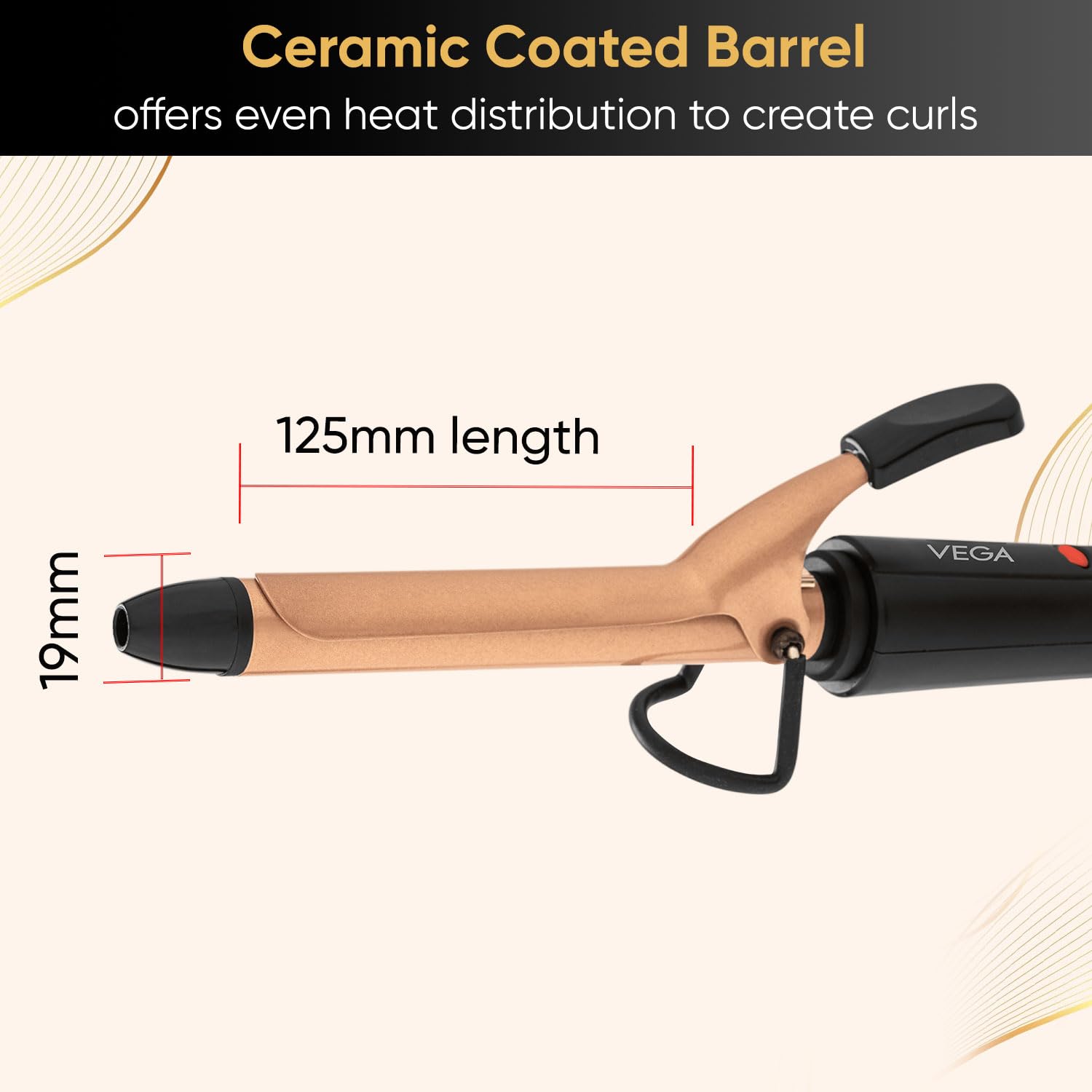 VEGA Ease Curl 19 mm Barrel Hair Curler for Women with Ceramic Coated Plates, Cool Tip