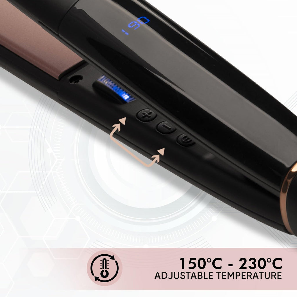 VEGA PROFESSIONAL Pro Gold Ceramic Shine Hair Straightener for Professional and Home Hair Straightening | Ceramic Floating Plates, Black (VPMHS-08)