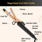 VEGA Ease Curl 19 mm Barrel Hair Curler for Women with Ceramic Coated Plates, Cool Tip