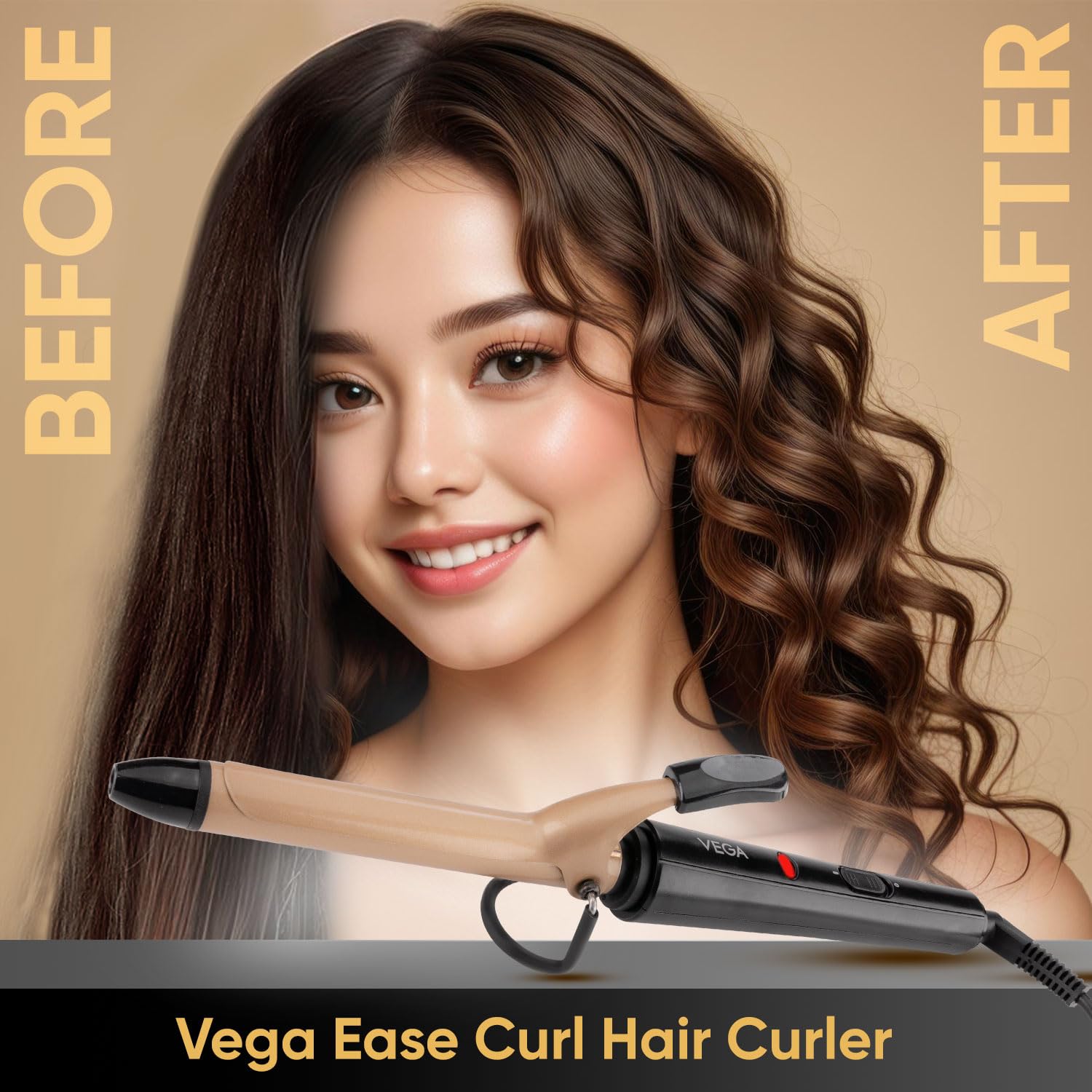 VEGA Ease Curl 19 mm Barrel Hair Curler for Women with Ceramic Coated Plates, Cool Tip