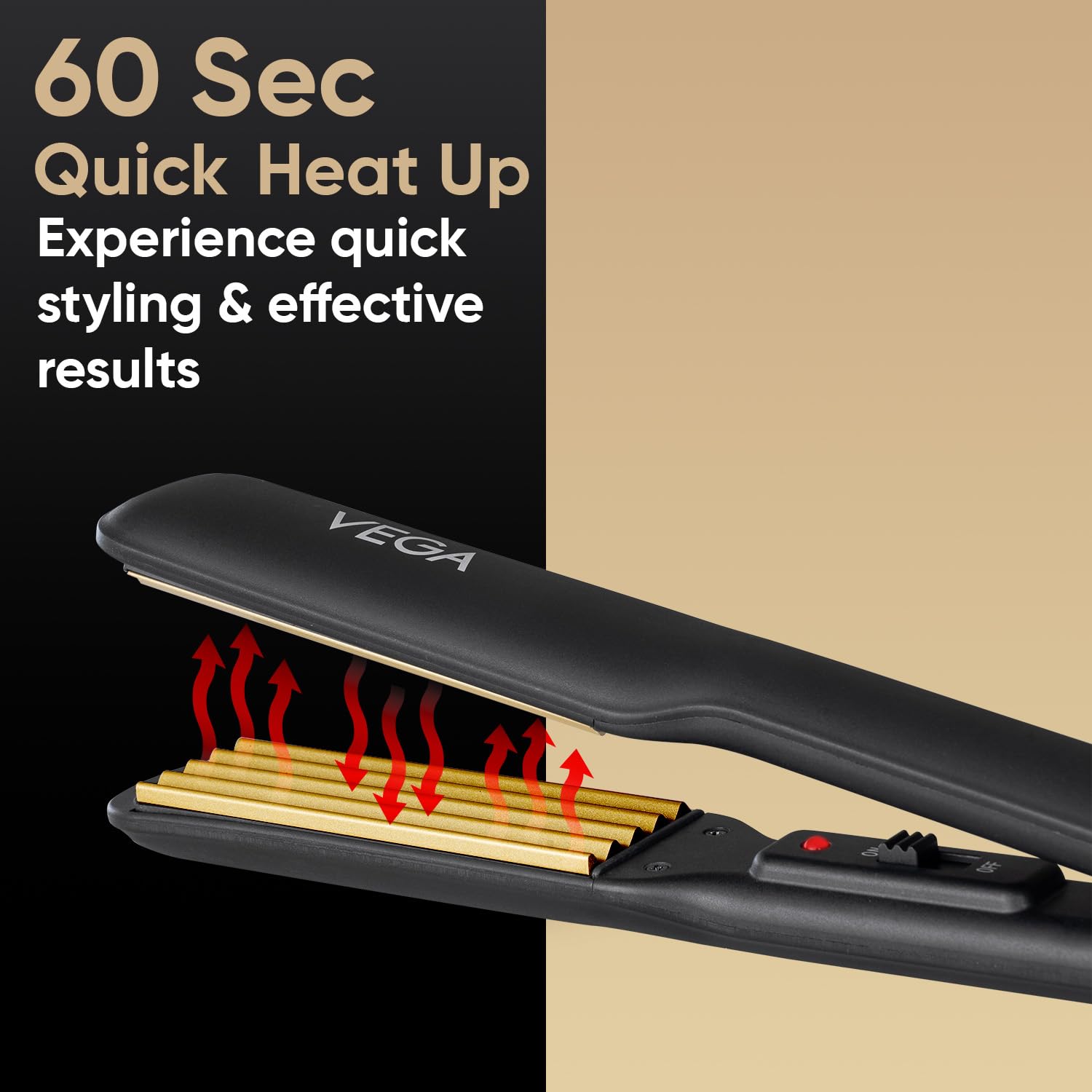 VEGA Classic Hair Crimper with Quick Heat Up & Ceramic Coated Plates, Power Indicator Light