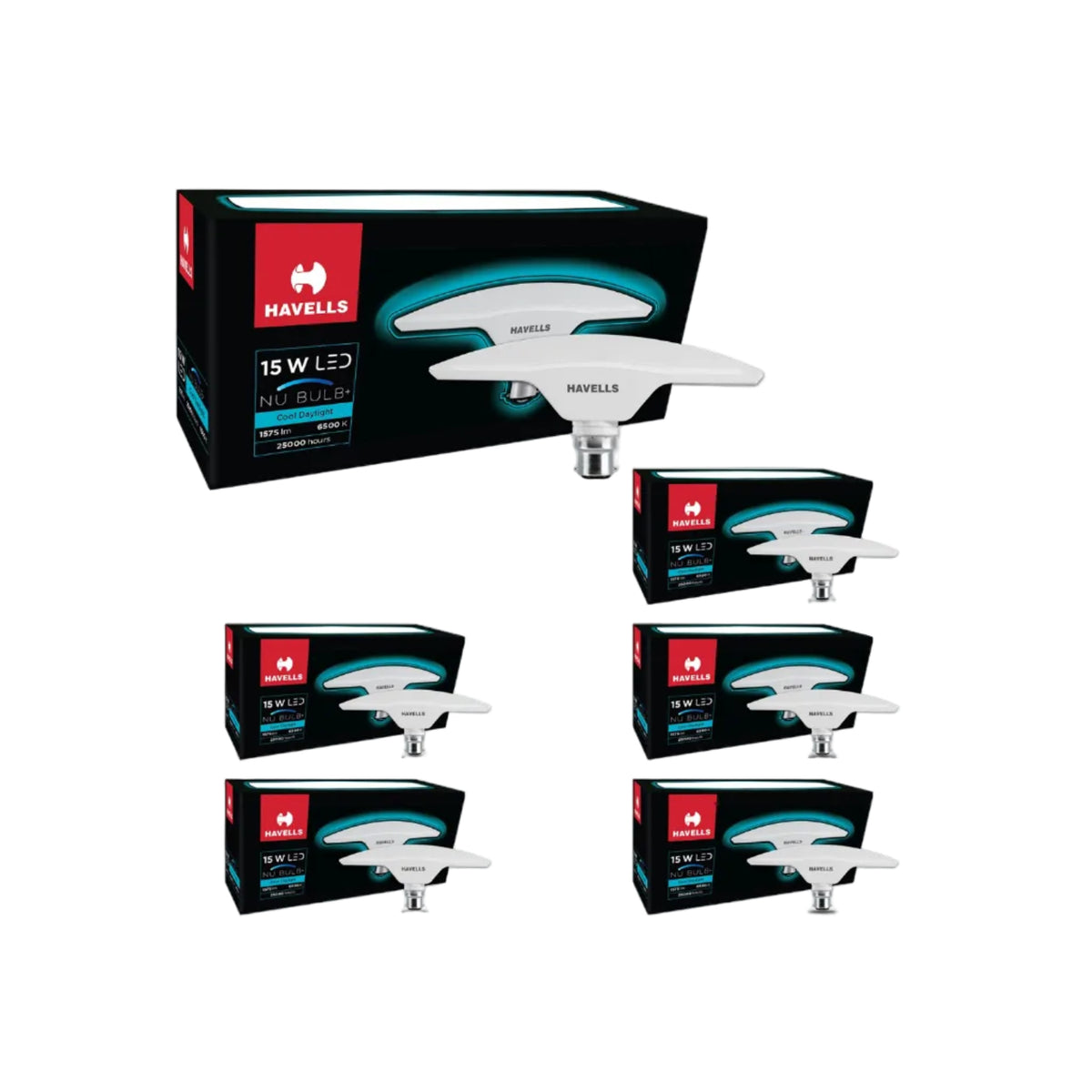 Havells T Shape Led NU Bulb 15W B22 Base|14% Wider Light Spread|100 Lumens Per Watt|Inbuilt 4.0Kv Surge Protection| 320 Degree Rotation For Multiple Applications (6500K,Cool Day Light) - Pack Of 6