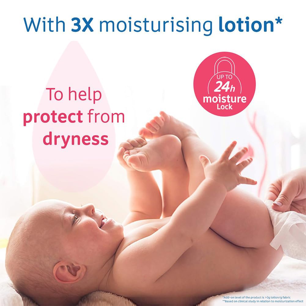 Johnson's Baby Wet Wipes | 72 Wipes | Alcohol & Soap Free | Prevents Rashes & Redness | with 3X Moisturising Lotion | As Mild as Pure Water