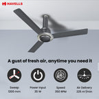 Havells CERA BLDC 1200mm Premium Underlight Ceiling Fan with 100% Pure Copper| Reverse Rotation| Remote Controlled | Watt: 35|Air Flow: 225 cmm|Speed: 350 RPM| 2 Years Manufacturer Warranty (Slate)