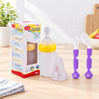 Luvlap Easy Squeezy Food Feeder - 180 Ml & Joy Star Baby Self Feeding Spoon Set, Soft Silicone Tip, Bpa Free, 2 Pcs, Magenta/White