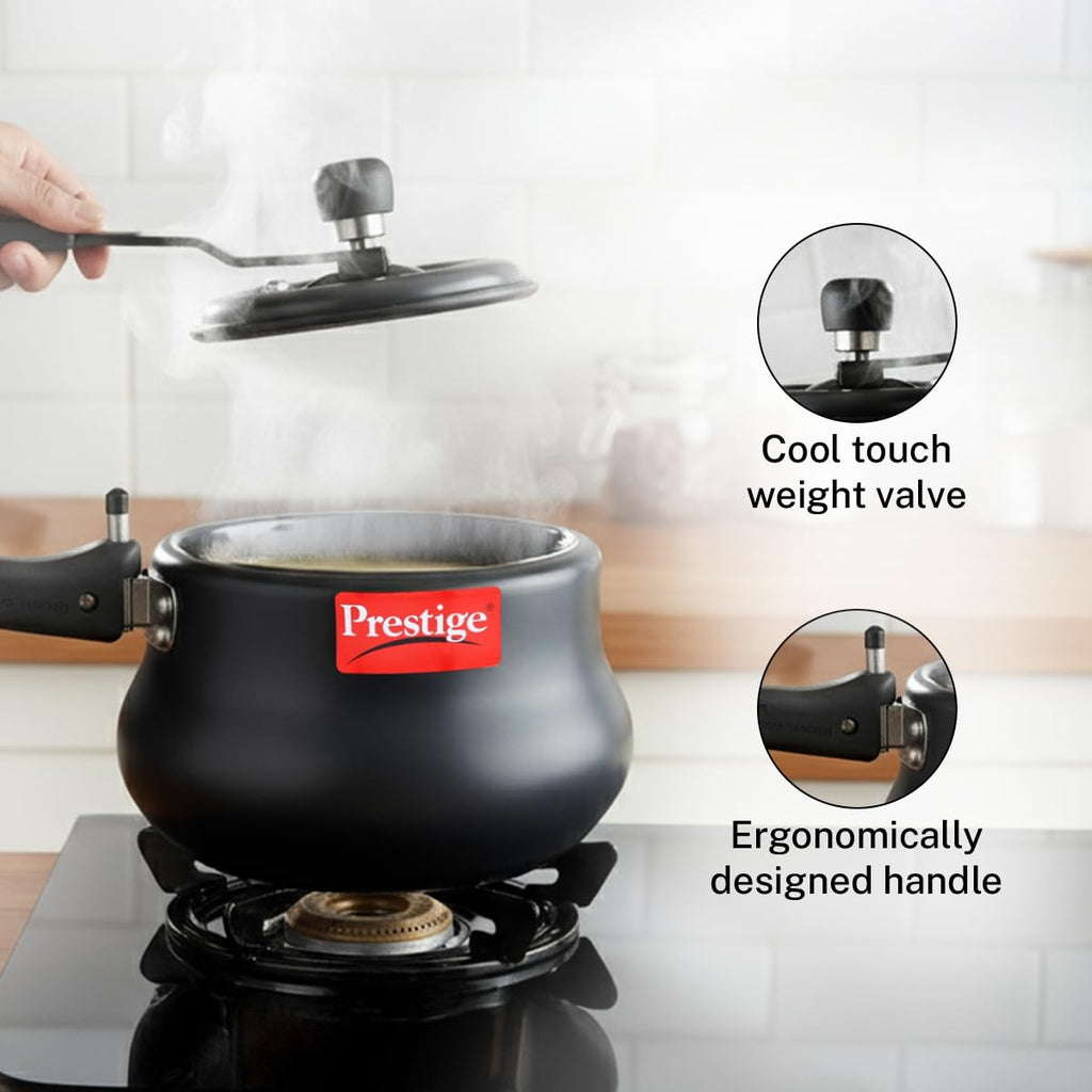 Prestige 3 Litre Hard Anodized Nakshatra Plus Inner Lid Pressure Cooker | Handi | Deep Lid for Spillage Control | Anti-Bulge Base | Metallic Safety Plug | Gas & Induction Compatible |5Y Warranty | ISI
