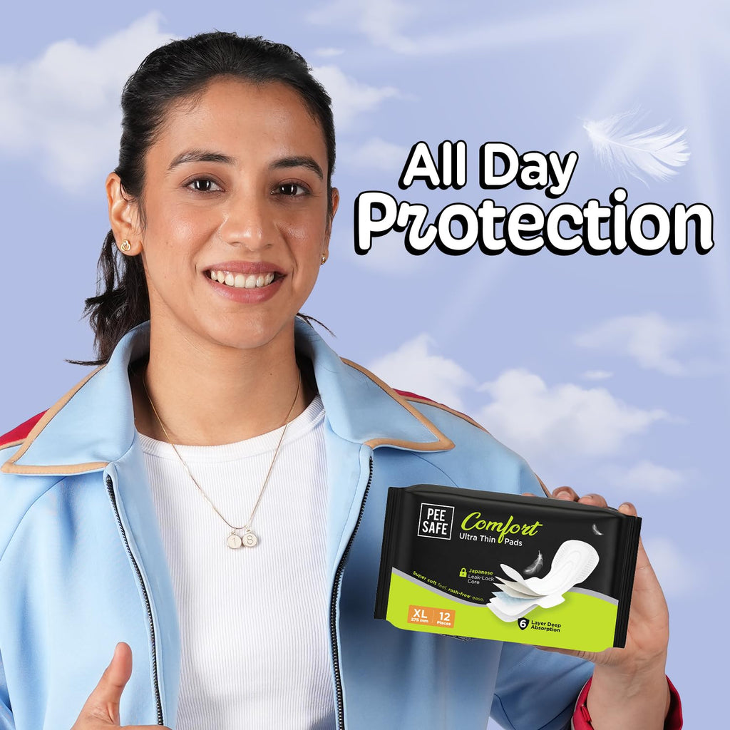 Pee Safe Comfort Ultra Thin Sanitary Pads XL 12 Pads | Rash Free | Softest | Ultra Soft, Dual Wings, Toxin Free, Extra Long, Disposable Wrapper, 6 Layer...