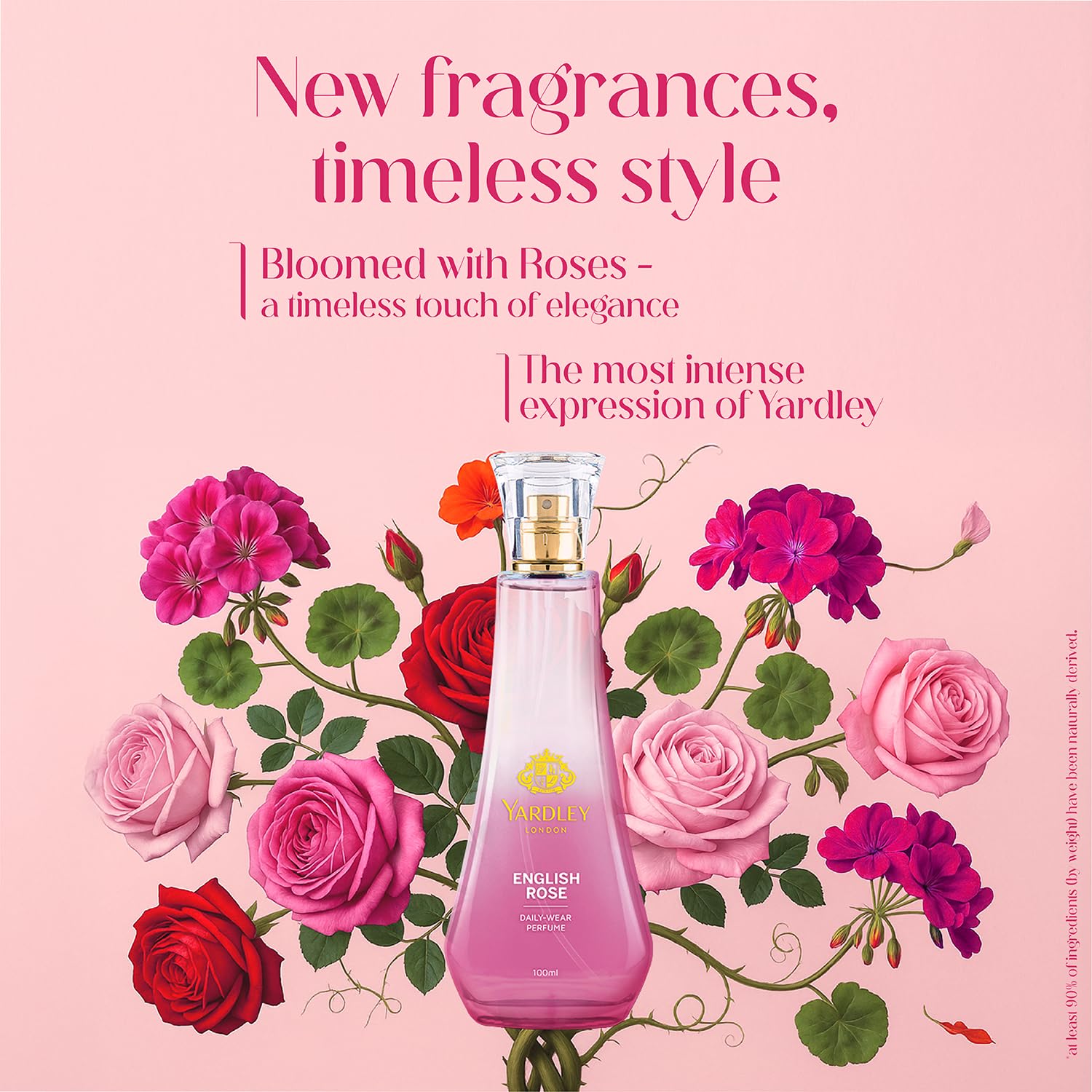 Yardley London English Rose Perfume for Women, 50ml – 90% Naturally Derived, Floral Daily Wear Spray | Rose & Musk Fragrance