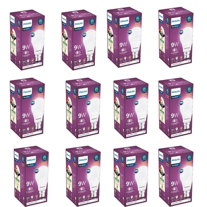 PHILIPS 9-Watts B22 LED Cool Day White LED Bulb, Pack of 12, (Ace Saver)