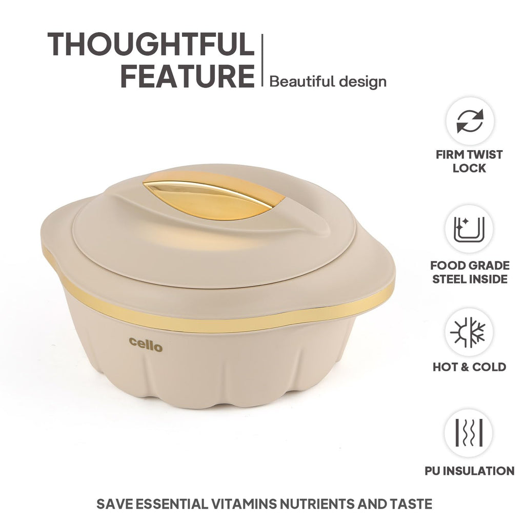 CELLO Stylus Insulated Casserole Hot Pot Box Set of 3 Pcs, Beige (500ml, 1000ml, 1500ml) |