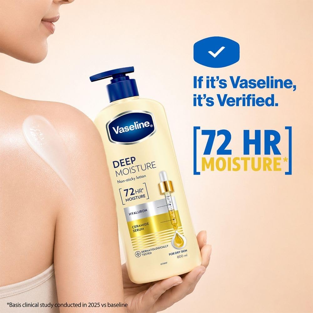 Vaseline Deep Moisture Body Lotion with Ceramide Hyaluron Fillers | 10X More Moisture for Cushion Soft Glowing Skin | For Dry Skin | Lightweight Non-Sticky...