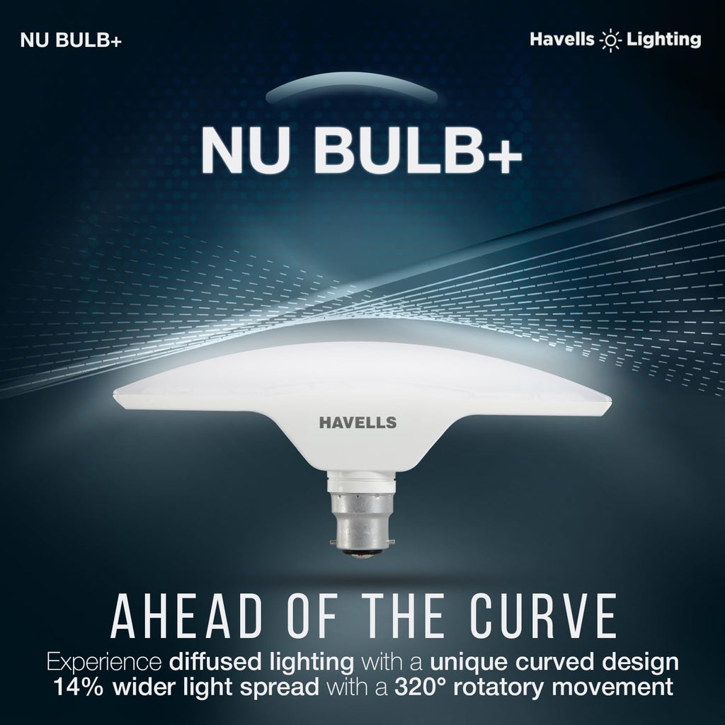 Havells T Shape Led NU Bulb 15W B22 Base|14% Wider Light Spread|100 Lumens Per Watt|Inbuilt 4.0Kv Surge Protection| 320 Degree Rotation For Multiple Applications (6500K,Cool Day Light) - Pack Of 6