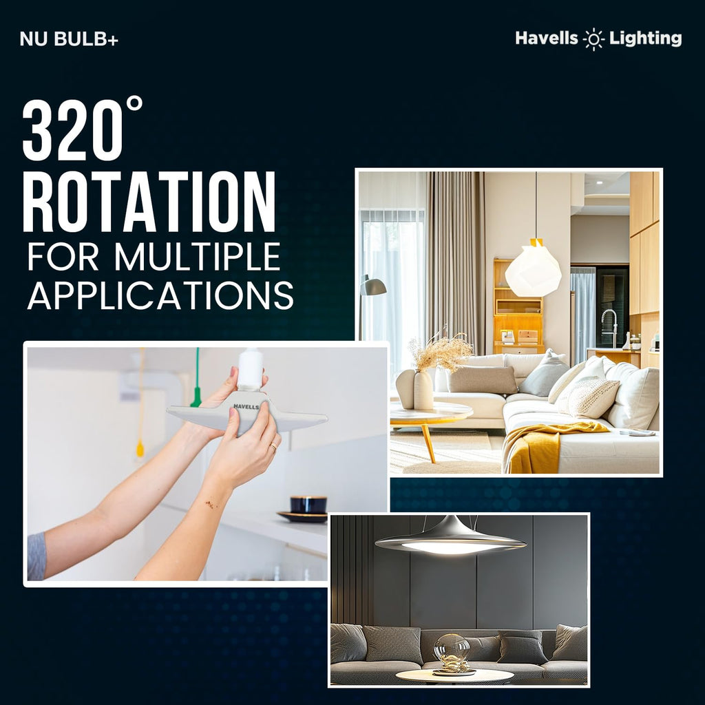Havells T Shape Led NU Bulb 15W B22 Base|14% Wider Light Spread|100 Lumens Per Watt|Inbuilt 4.0Kv Surge Protection| 320 Degree Rotation For Multiple Applications (6500K,Cool Day Light) - Pack Of 6