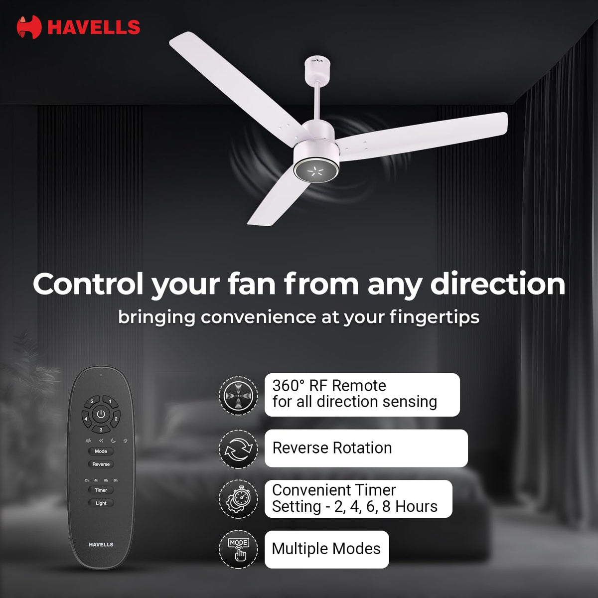 Havells FAB BLDC LED Ceiling Fan 1200 mm, 5 star, LED Speed Indicator, 380 RPM, Up to 65% Savings,Reverse Rotation,4 Speed Modes,Low Wattage 30W,Low Noise...