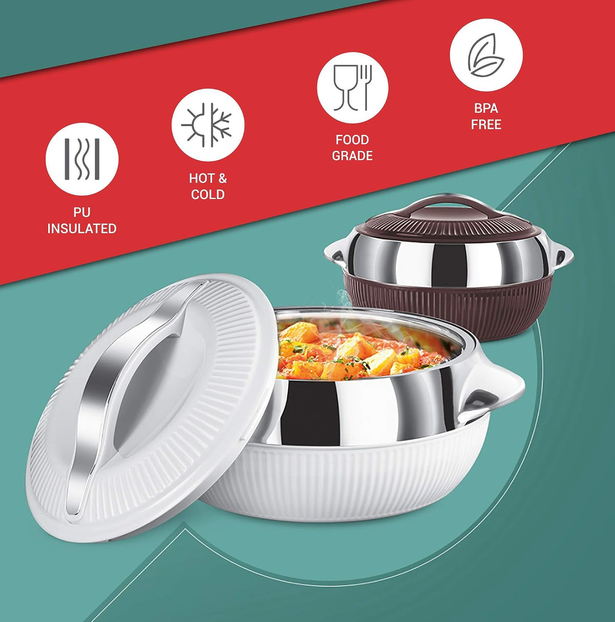 MILTON Fiesta Insulated Casserole (Brown, Set Of 3, Inner Stainless Steel), 450 Ml