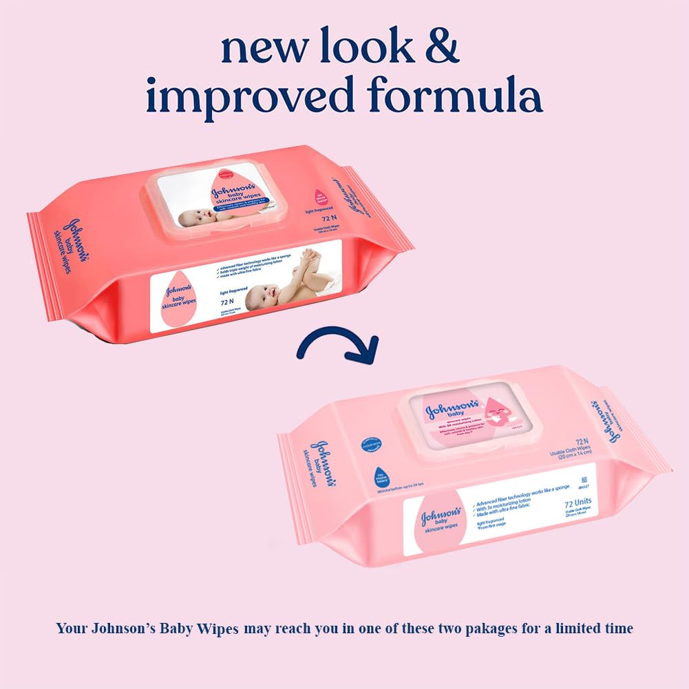 Johnson's Baby Wet Wipes | 72 Wipes | Alcohol & Soap Free | Prevents Rashes & Redness | with 3X Moisturising Lotion | As Mild as Pure Water
