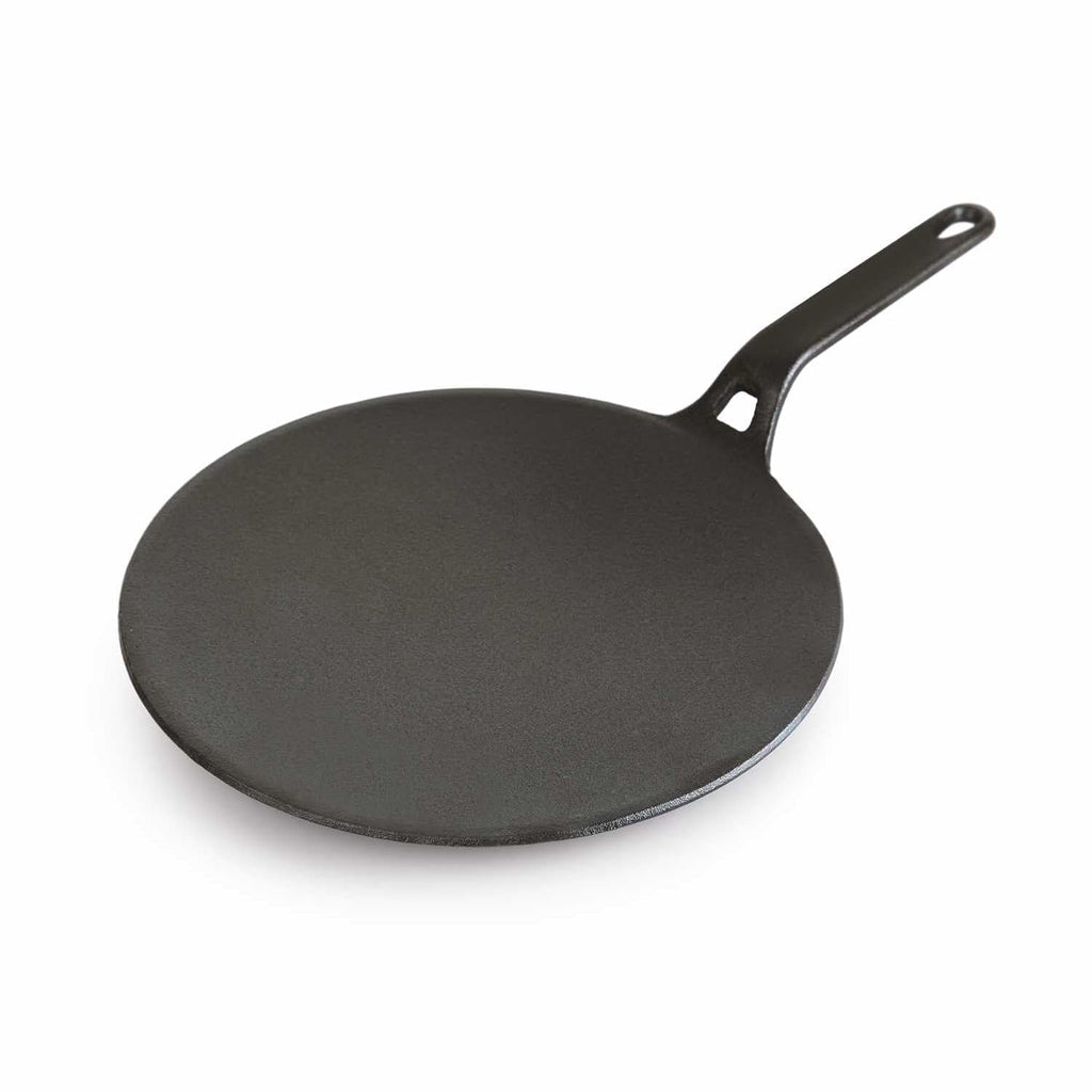 CELLO Ironica Pre-Seasoned Cast Iron Roti Tawa with Stick Handle 26 CM, Black