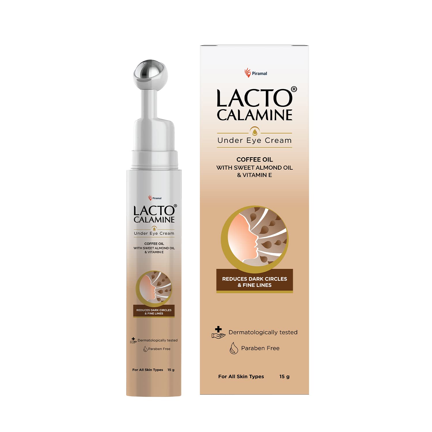 Lacto Calamine Under Eye Cream For Dark Circles for Women & Men | Fine Lines & Puffy Eyes With Cooling Massage Roller | 15g | With Coffee Oil,...