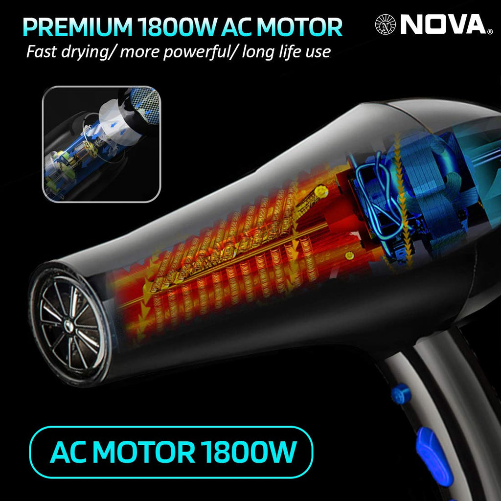 Nova NHP 8211 1800 Watts Proffesional Hair Dryer for Women (Blue)