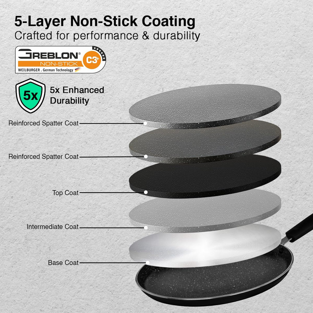 Prestige Omega Deluxe Granite Dosa Tawa, 280 mm, Black, Nonstick Aluminium