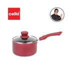 Cello Crown Induction Base Non Stick Saucepan with Glass Lid 1.5 Liter, Maroon