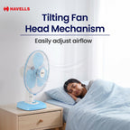 Havells SWING NEO NS TABLE FAN 400 MM| Smooth Air Flow & Jerk- Free oscillation | 100% Copper Motor | 3 Speed Regulation| Air Speed: 1350 RPM| Tilting Fan Head Mechanism (Icy Blue)