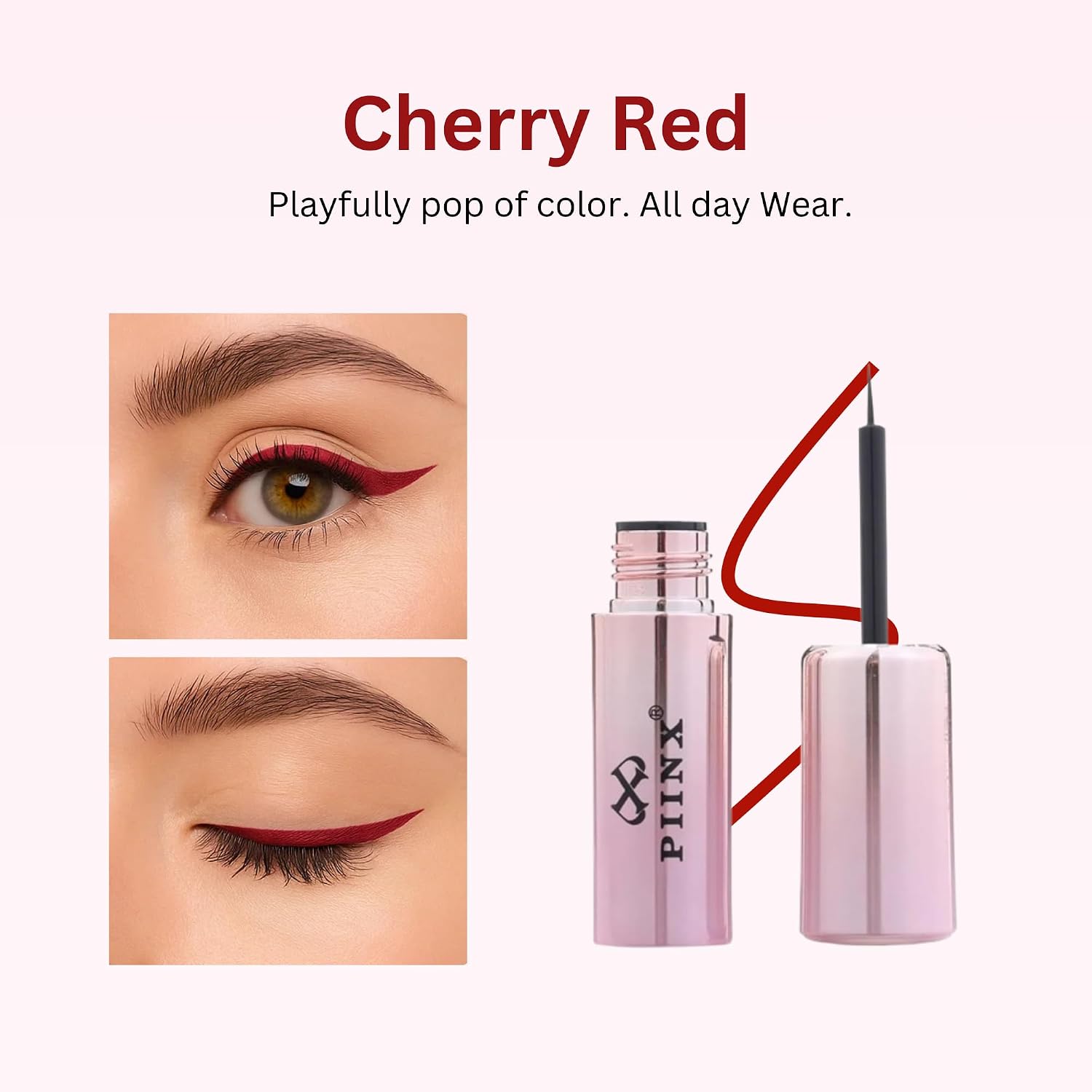 PIINX Liquid Eyeliner 3.5 ml – Waterproof, Smudge-Proof, Long-Lasting, Quick-Dry Precision Tip (Cherry)
