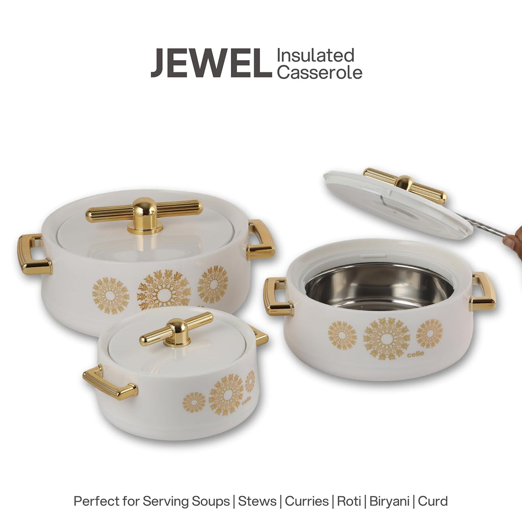 CELLO Jewel NX Insulated Casserole Set of 3 Pcs (500ml, 1000ml, 1500ml) White |