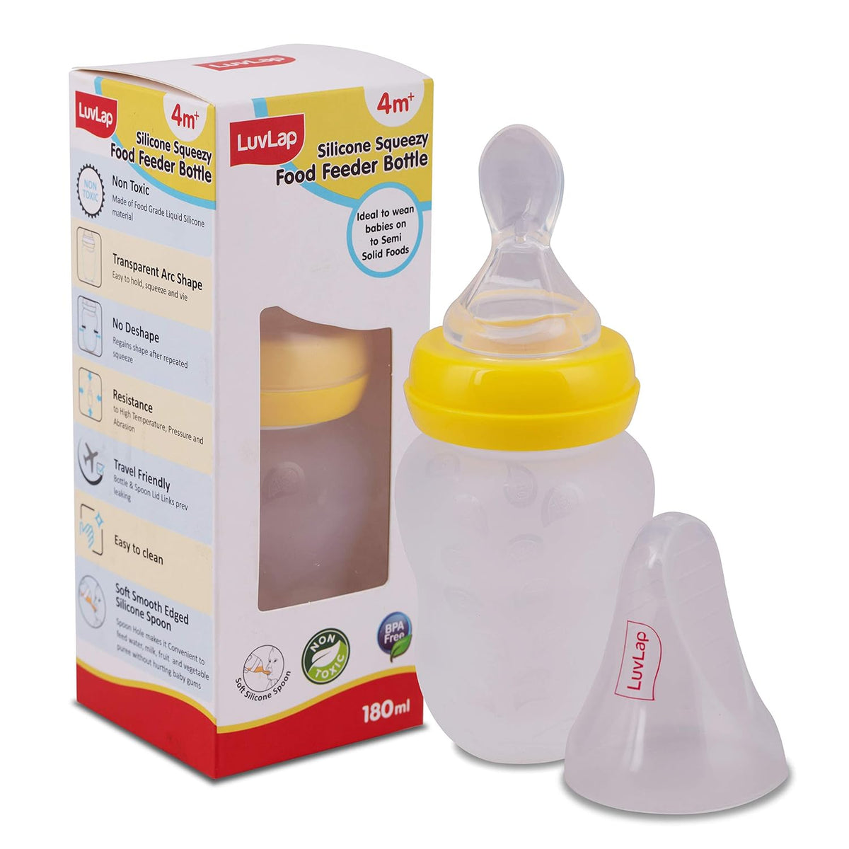 Luvlap Easy Squeezy Food Feeder - 180 Ml & Joy Star Baby Self Feeding Spoon Set, Soft Silicone Tip, Bpa Free, 2 Pcs, Magenta/White