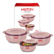 MILTON Aspire Jr. Set of 3 Serving Casserole Double Walled Inner Stainless Steel, (350ml, 720ml,1050 ml)