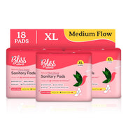 BLISSNATURAL Ultra Soft Sanitary Pads for Women XL | 18 Pads (3 Pack of 6)