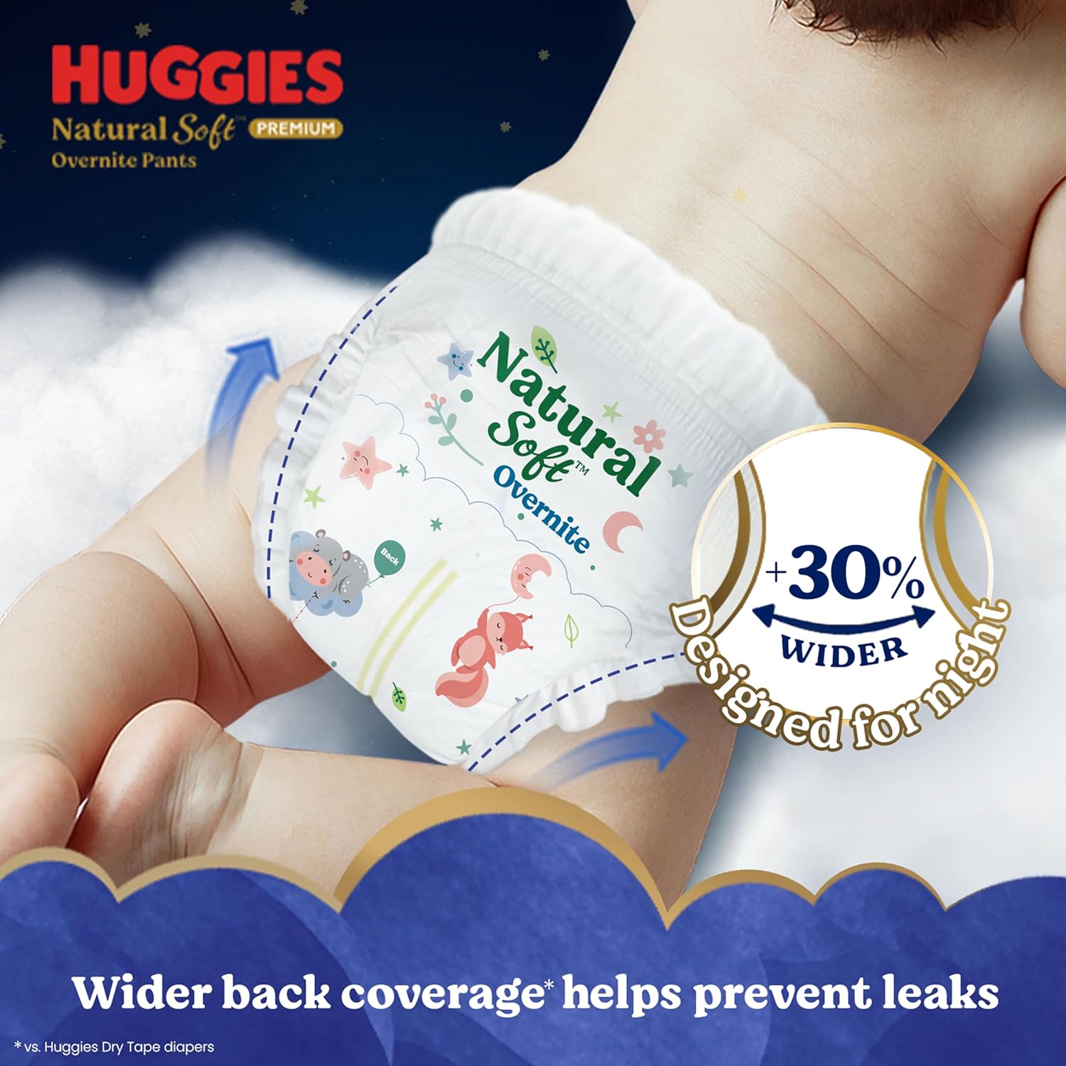 Huggies Natural Soft Overnite Diaper Pants| Premium Pant Style Baby Diapers Medium Size (M Size | 7-12 Kgs), 42 count| Keeps baby dry all night with cloud...