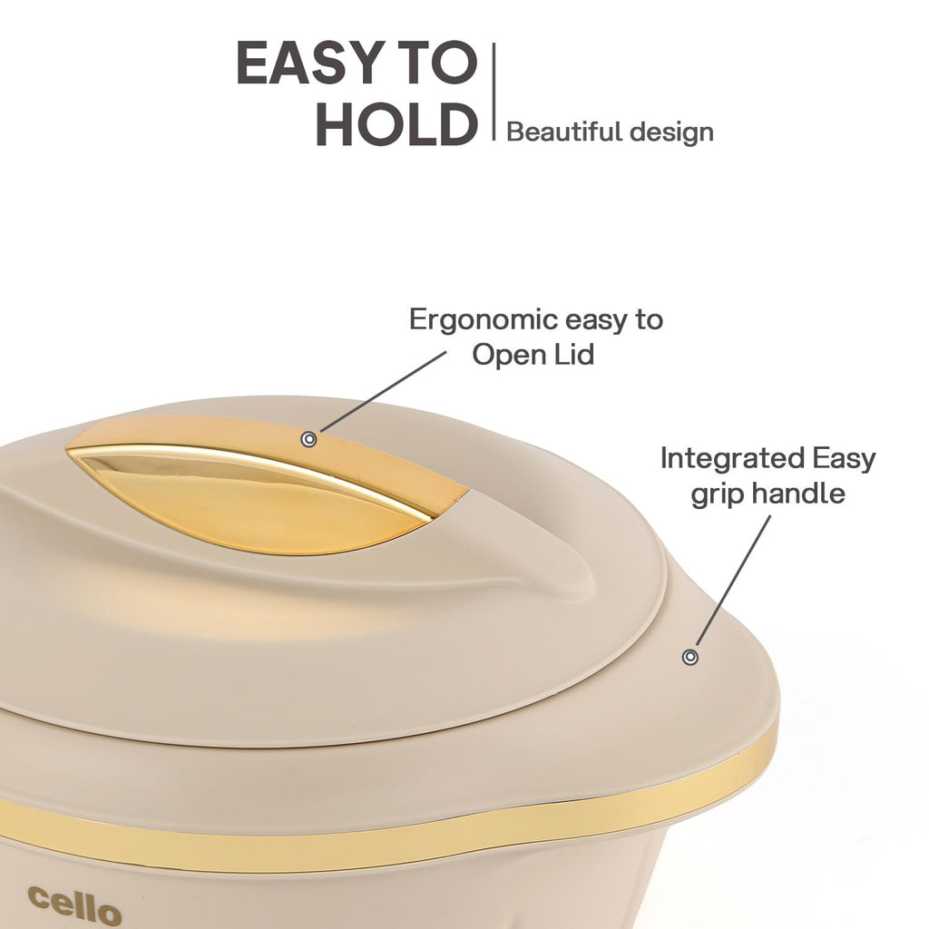 CELLO Stylus Insulated Casserole Hot Pot Box Set of 3 Pcs, Beige (500ml, 1000ml, 1500ml) |