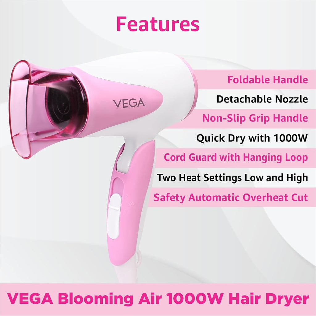 VEGA I-Curl Hair Curler, Vhch-05 & Blooming Air Foldable 1000 Watts Hair Dryer With Heat & Cool Setting