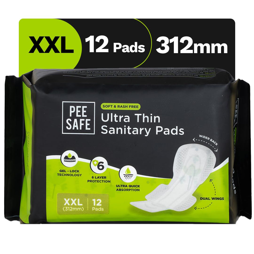 Pee Safe Comfort Ultra Thin Sanitary Pads XXL 12 Pads | Rash Free Period | Ultra Soft, Dual Wings, Toxin Free, Extra Long, Disposable Wrapper, 6 Layer Deep...