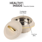 CELLO Stylus Insulated Casserole Hot Pot Box Set of 3 Pcs, Beige (500ml, 1000ml, 1500ml) |