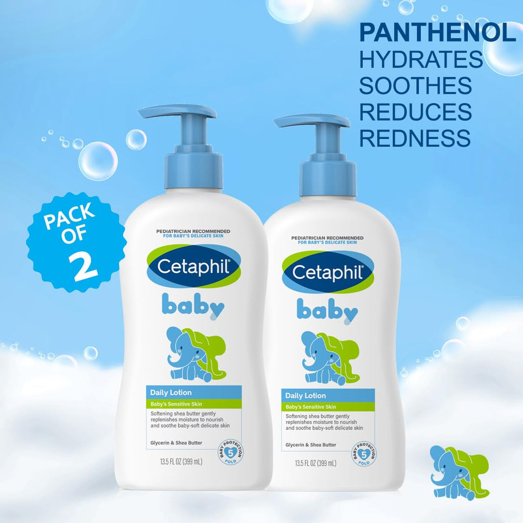 Cetaphil Baby Daily Lotion (400ml pack of 2), Suitable for baby’s delicate skin, Shea Butter and Vit E, Dermatologist Tested and Pediatrician Recommended