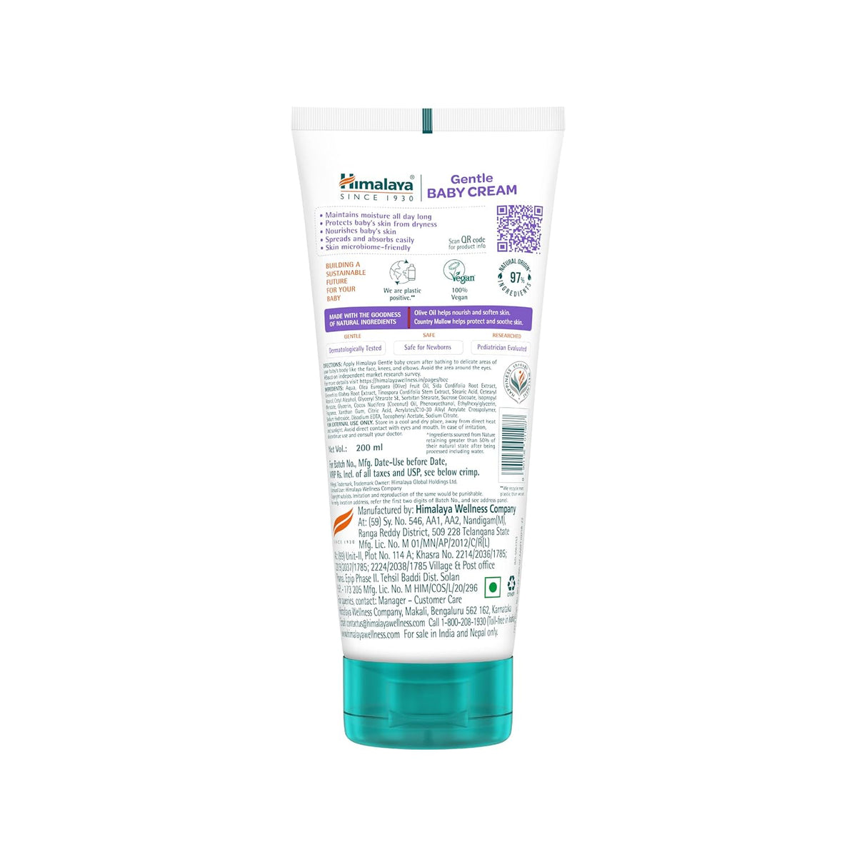 Himalaya Gentle Baby Cream 200ml with Olive Oil, Giloy & Licorice | pH 5.5 | No. 1 Doctor Recommended Baby Cream | Hypoallergenic | Nourishing Baby Face Cream & Moisturizer for All Skin Types